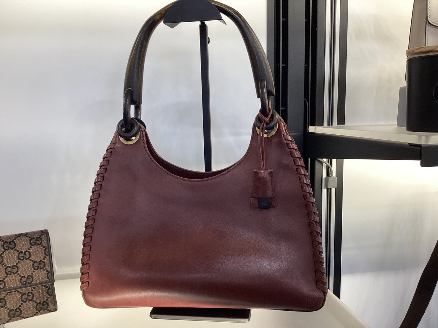 Gucci burgundy wooden handle bag