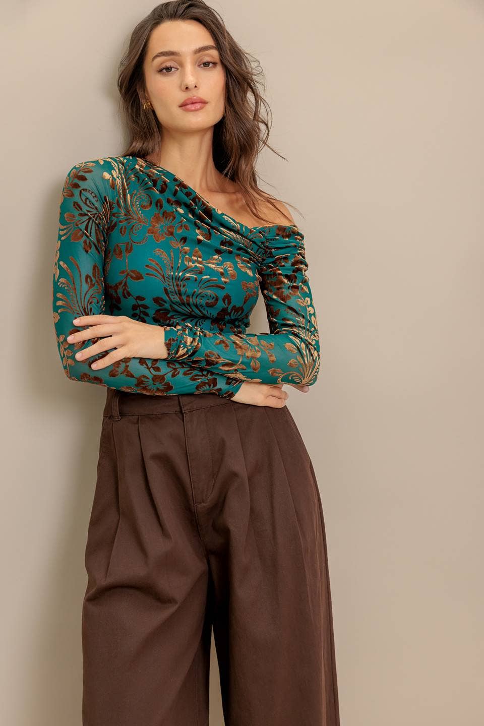 Cold shoulder knit top - IT13844: Teal