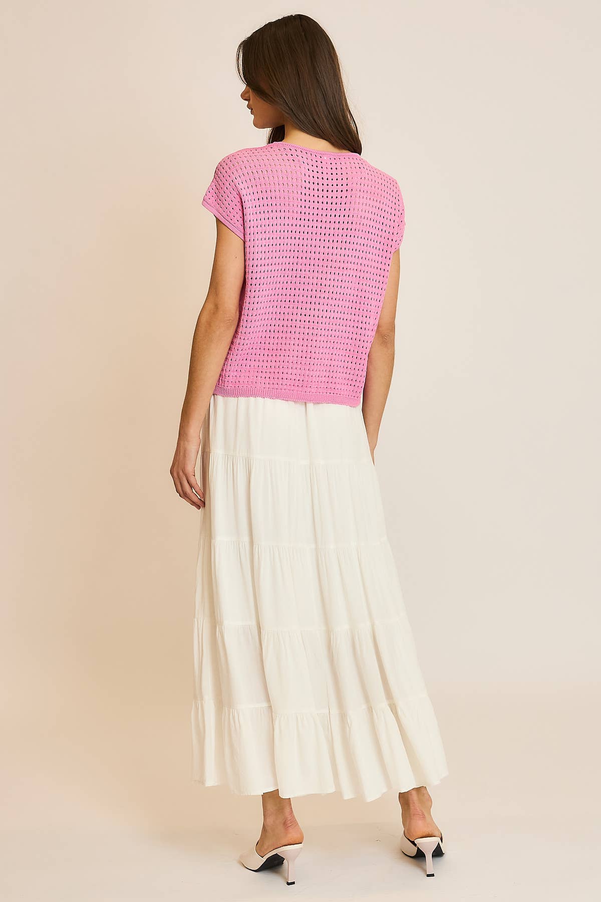 OPEN-KNIT BUTTON-UP SWEATER TOP / WL24-9580: PUNCH