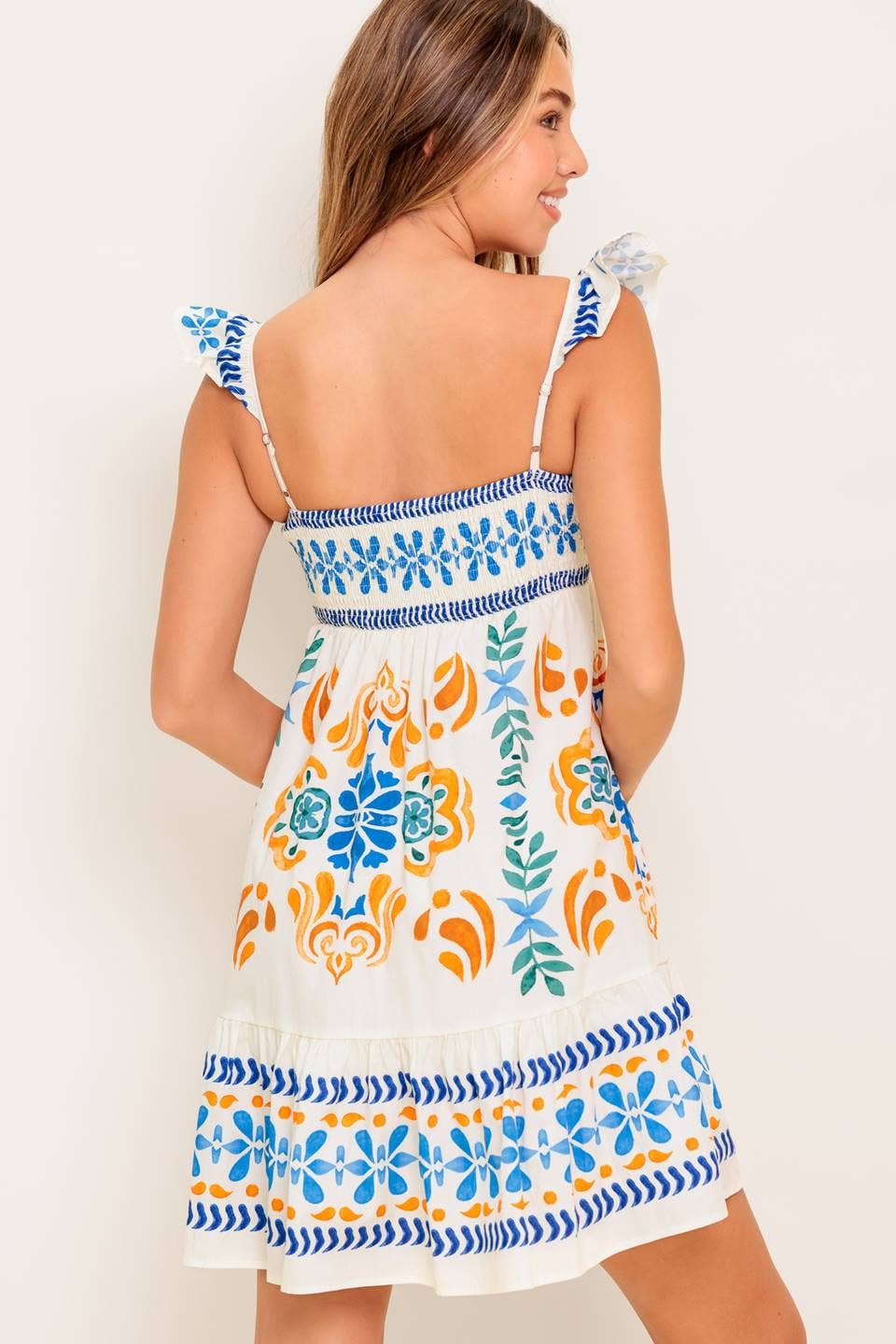 Floral blue/yellow/white mini dress - ID22448