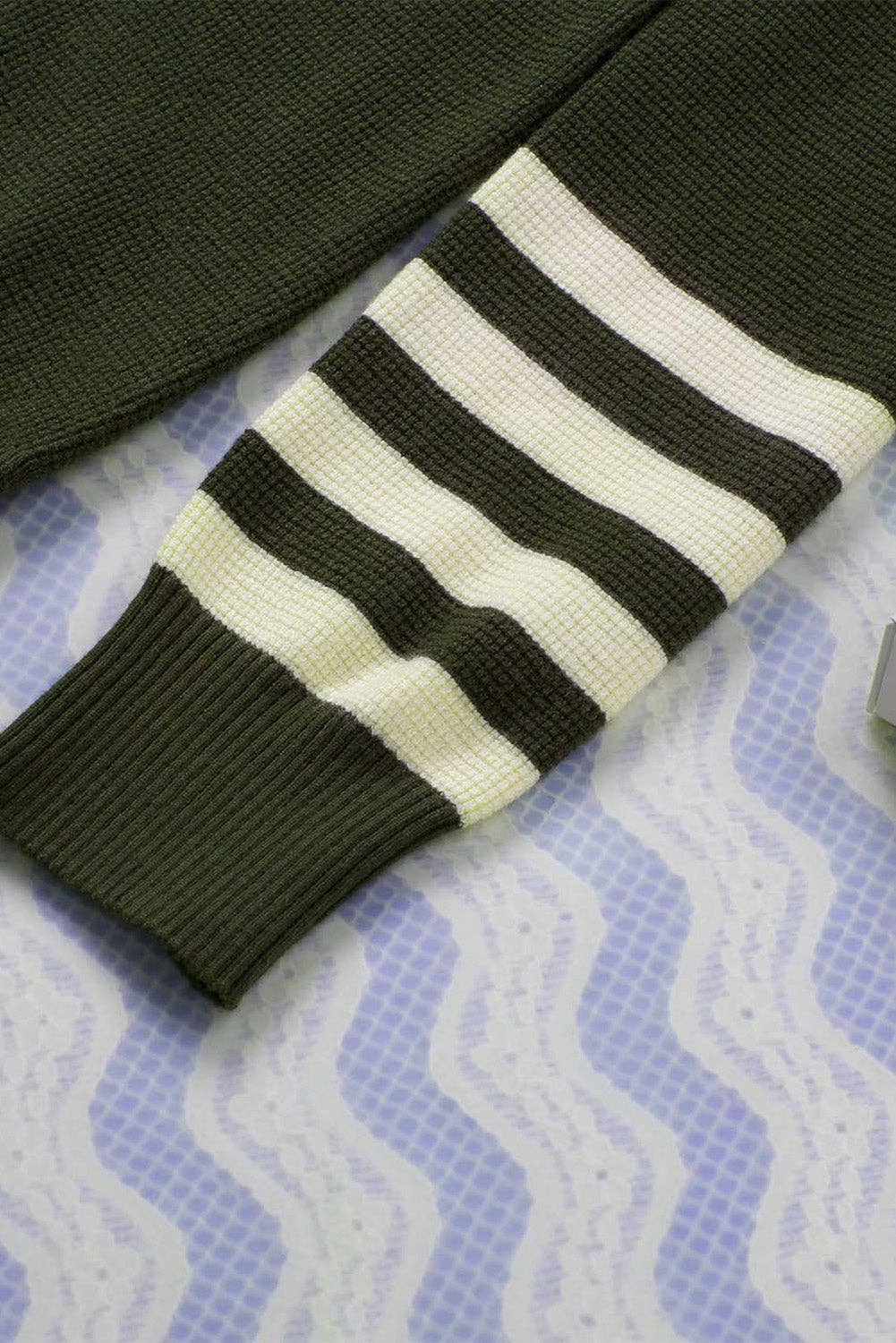 Sophie Striped Sleeve Plain Knit Sweater: Green / 50%Viscose+28%Polyester+22%Polyamide / M