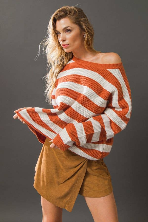 Rust/Cream striped sweater - ISW4957