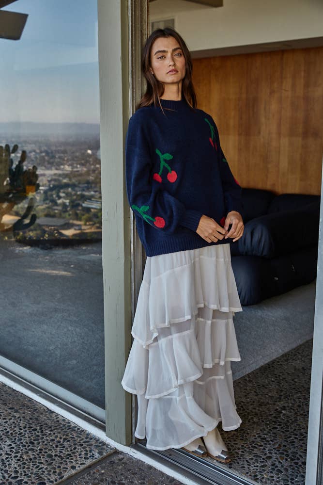 Cherry Print Knit Sweater : Dark Navy / W2269