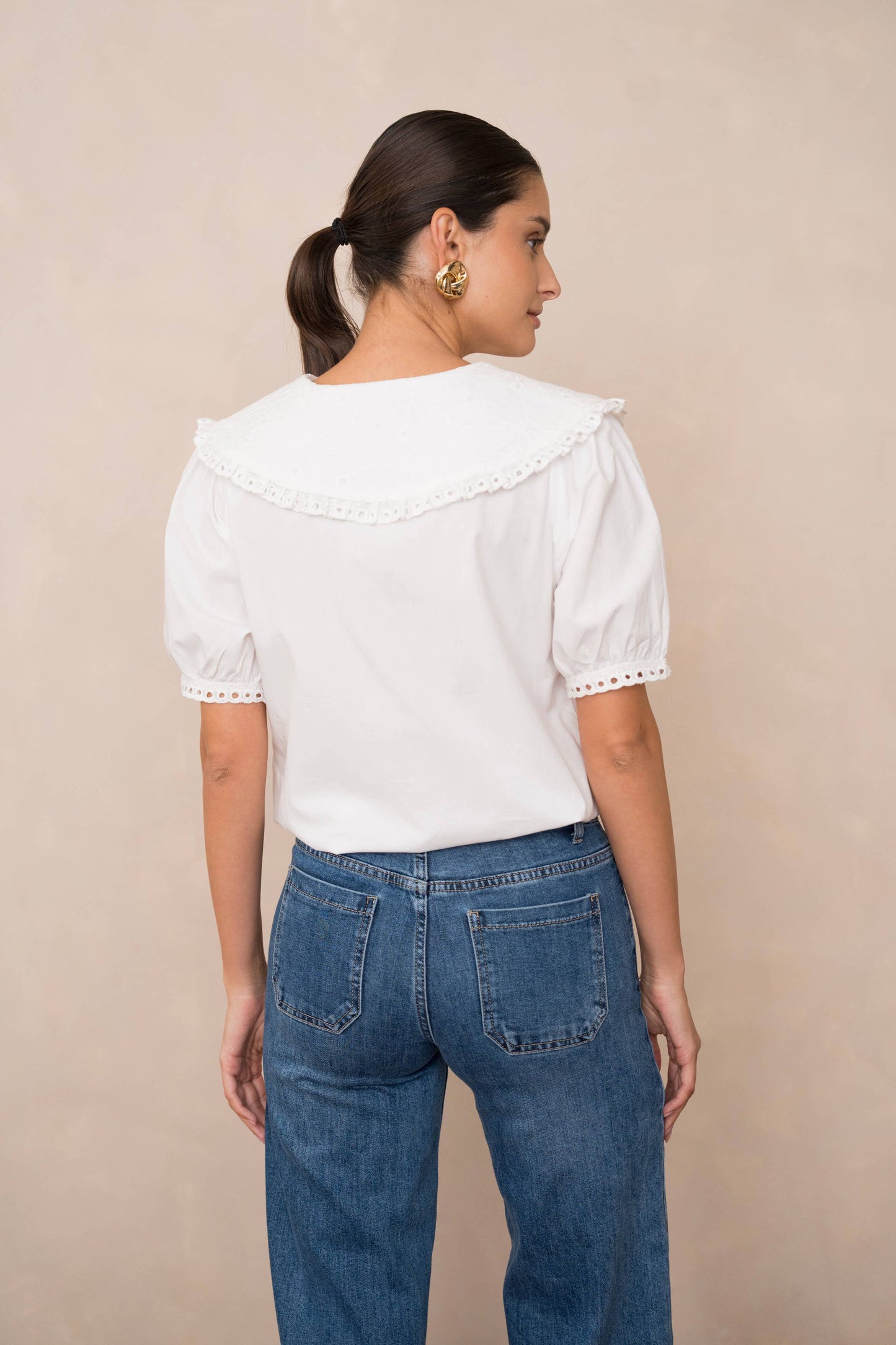 Cotton shirt with Peter Pan collar and short sleeves: Sky Blue