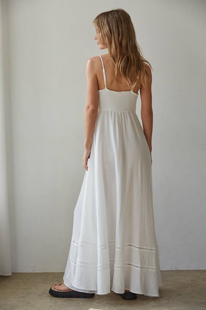 Cotton Tube Maxi Dress With Back Smocking: White