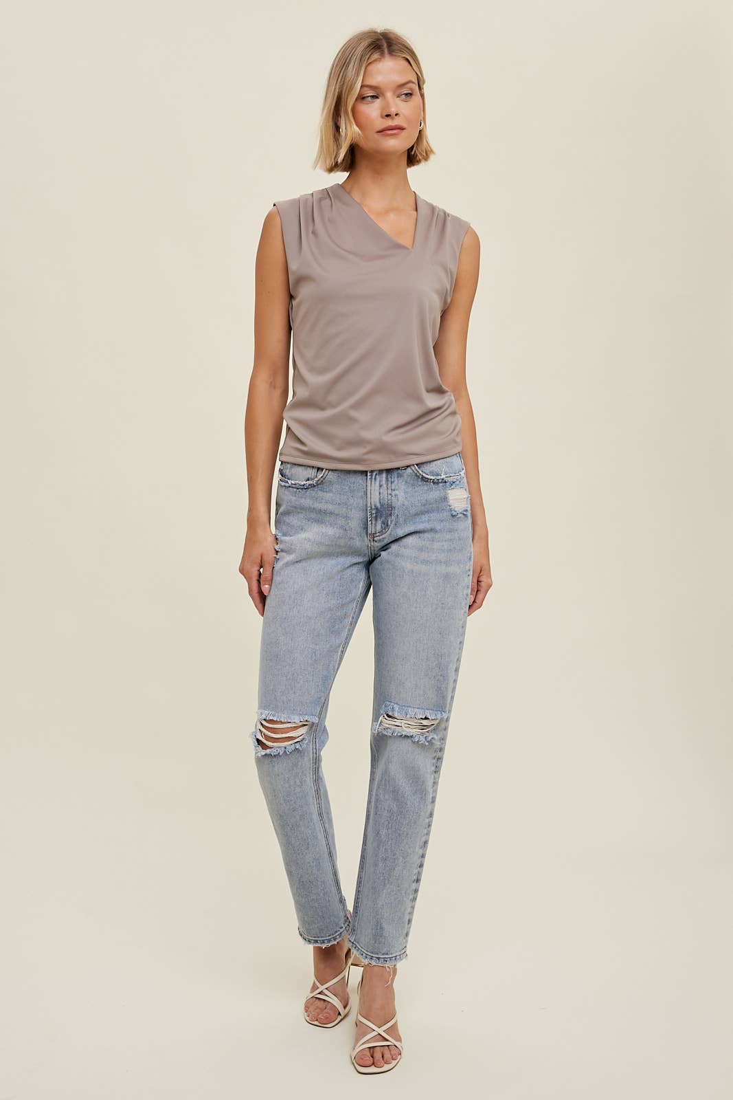 SLEEVELESS ASYMMETRICAL NECK DETAIL TOP / WL23-7908: MIDNIGHT