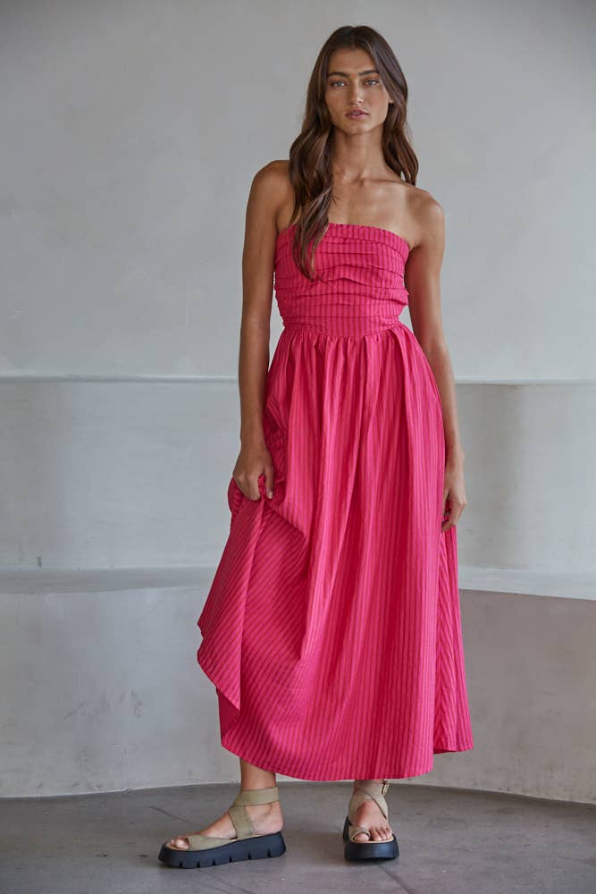 striped strapless maxi dress Pink Small The skirt transitions into Size:S (8) RD-07.22.24 Halter Neck Red Target