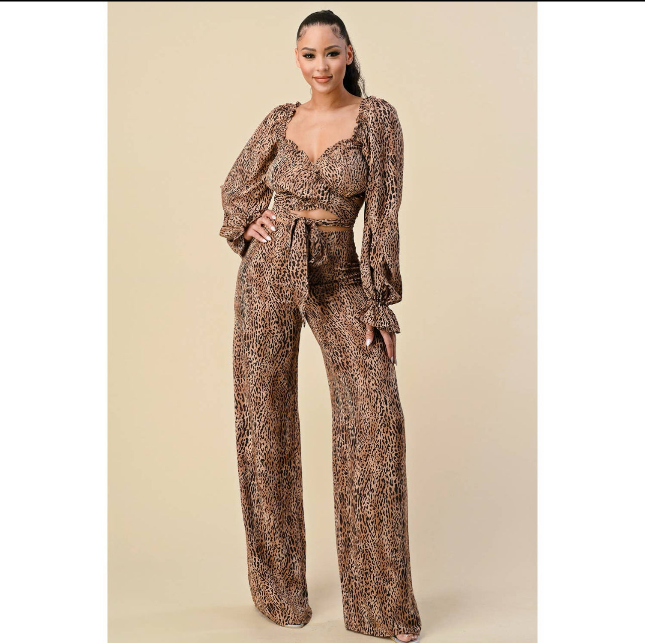 Leopard Print Top and Pants Set