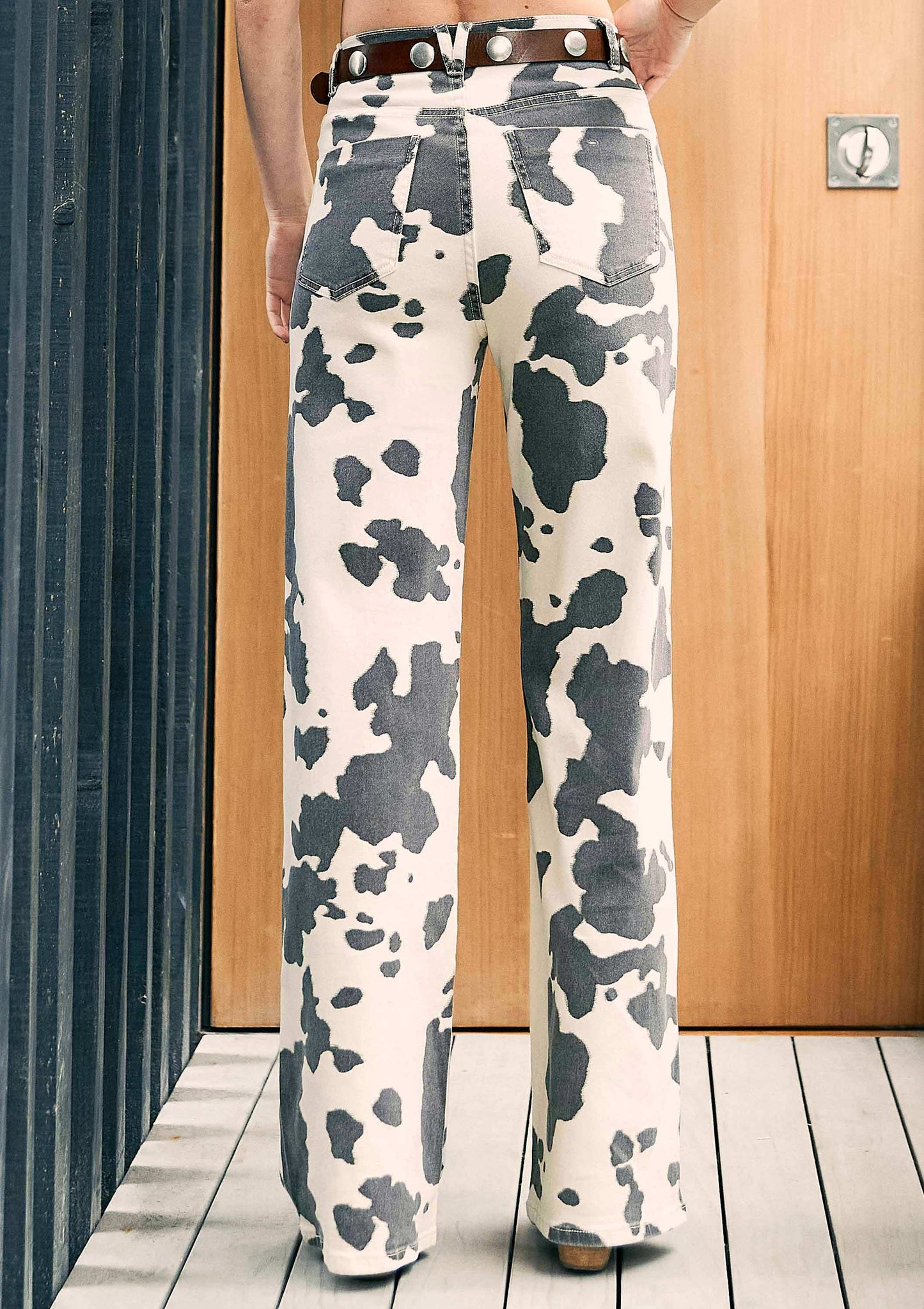Cow Print Wide Leg Jeans: Cow