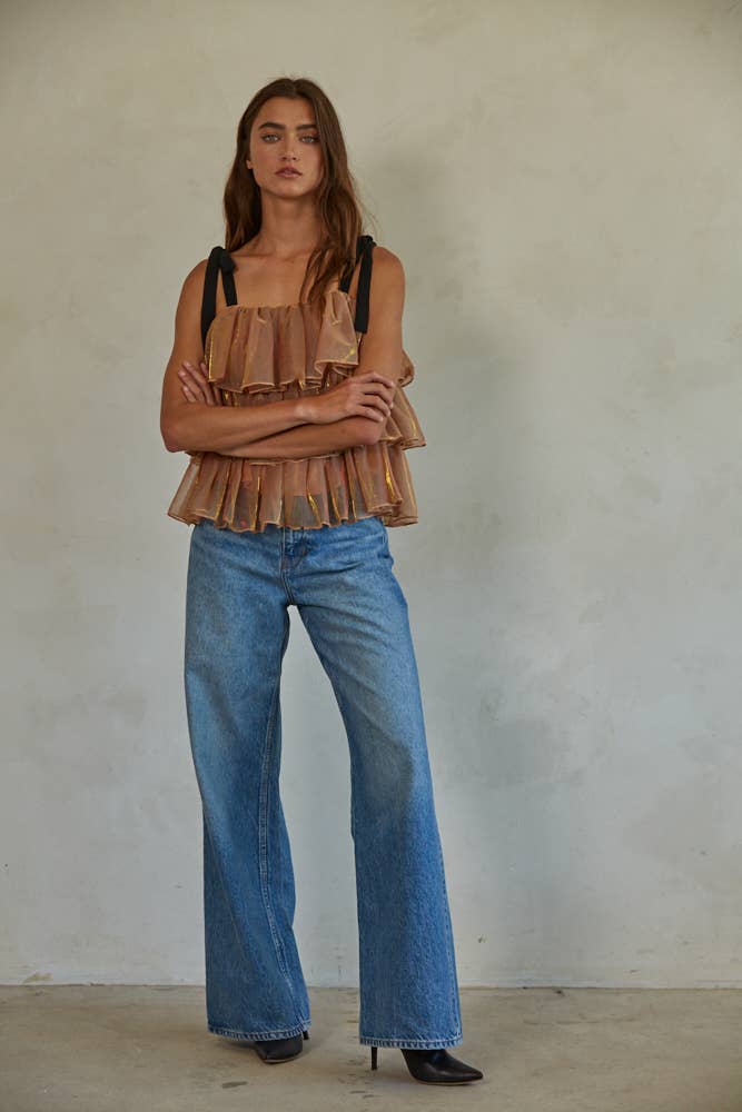 Metallic Mesh Layered Top : Copper