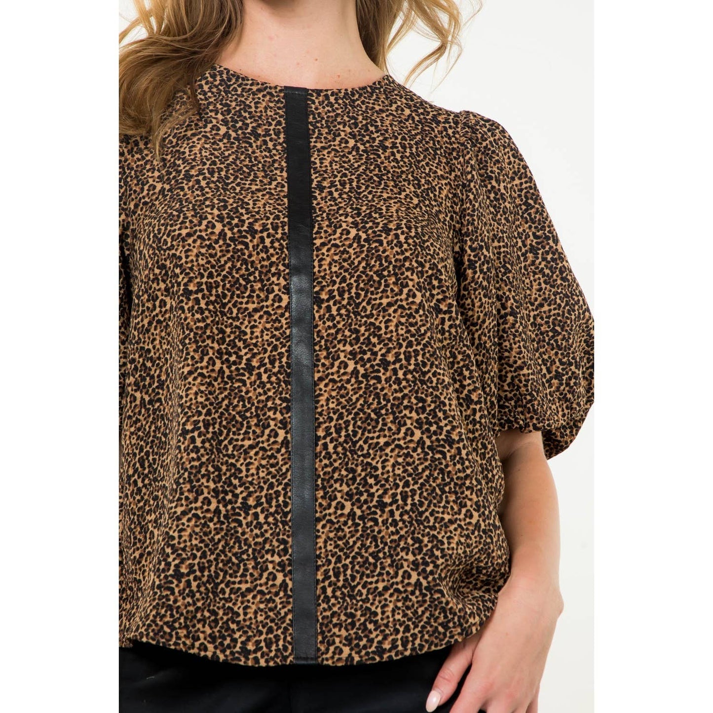 Puff Sleeve Cheetah Print Top: BLUE / S