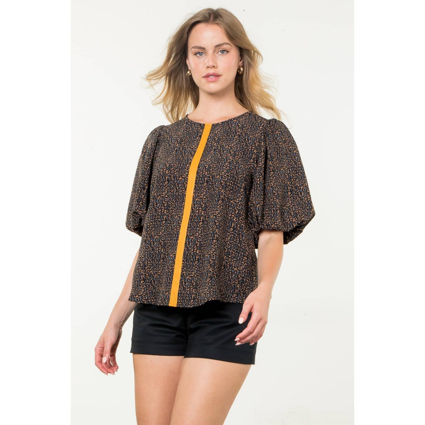 Puff Sleeve Cheetah Print Top: BLUE / M