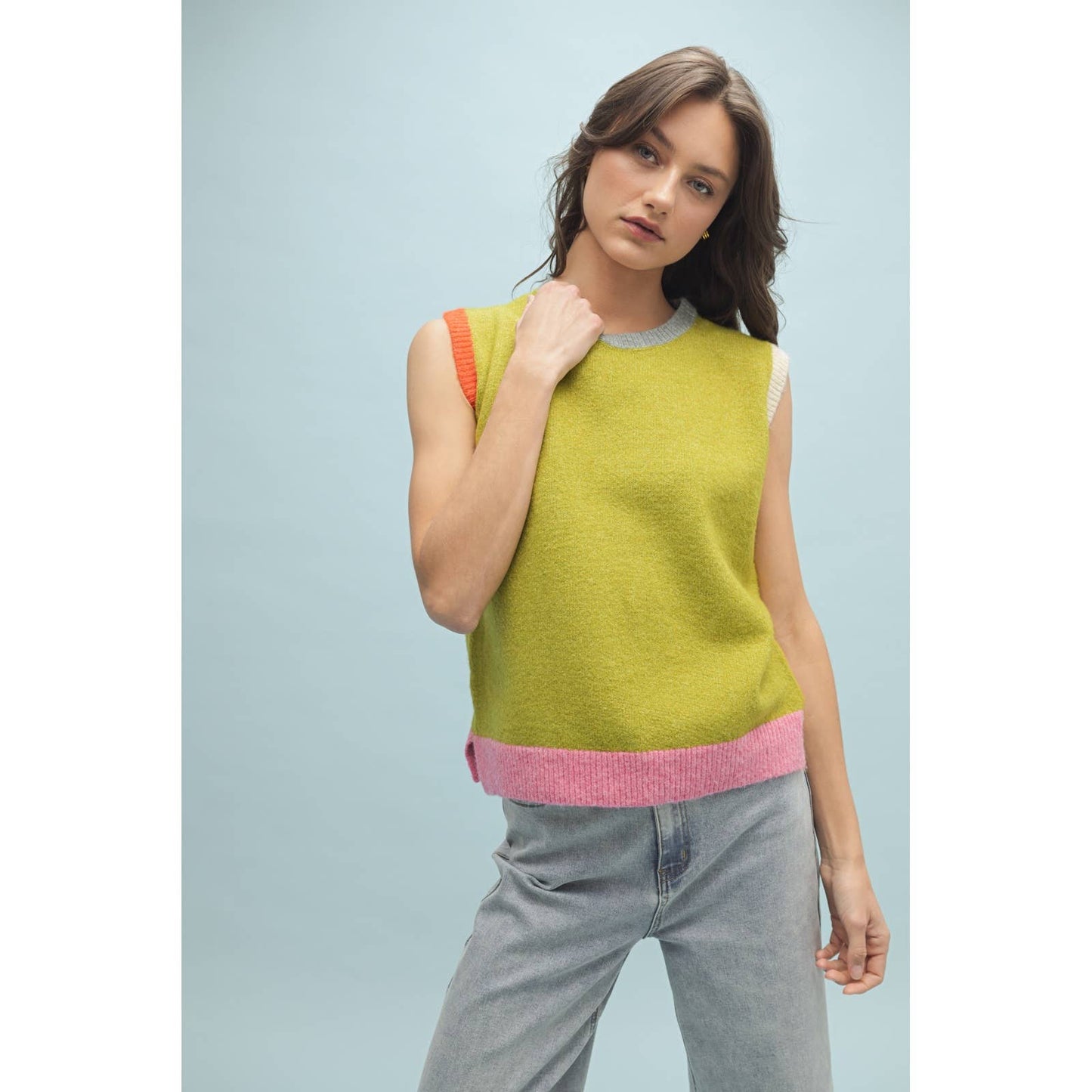 COLORBLOCK SWEATER VEST / WL25-10939: CHARTREUSE COMBO