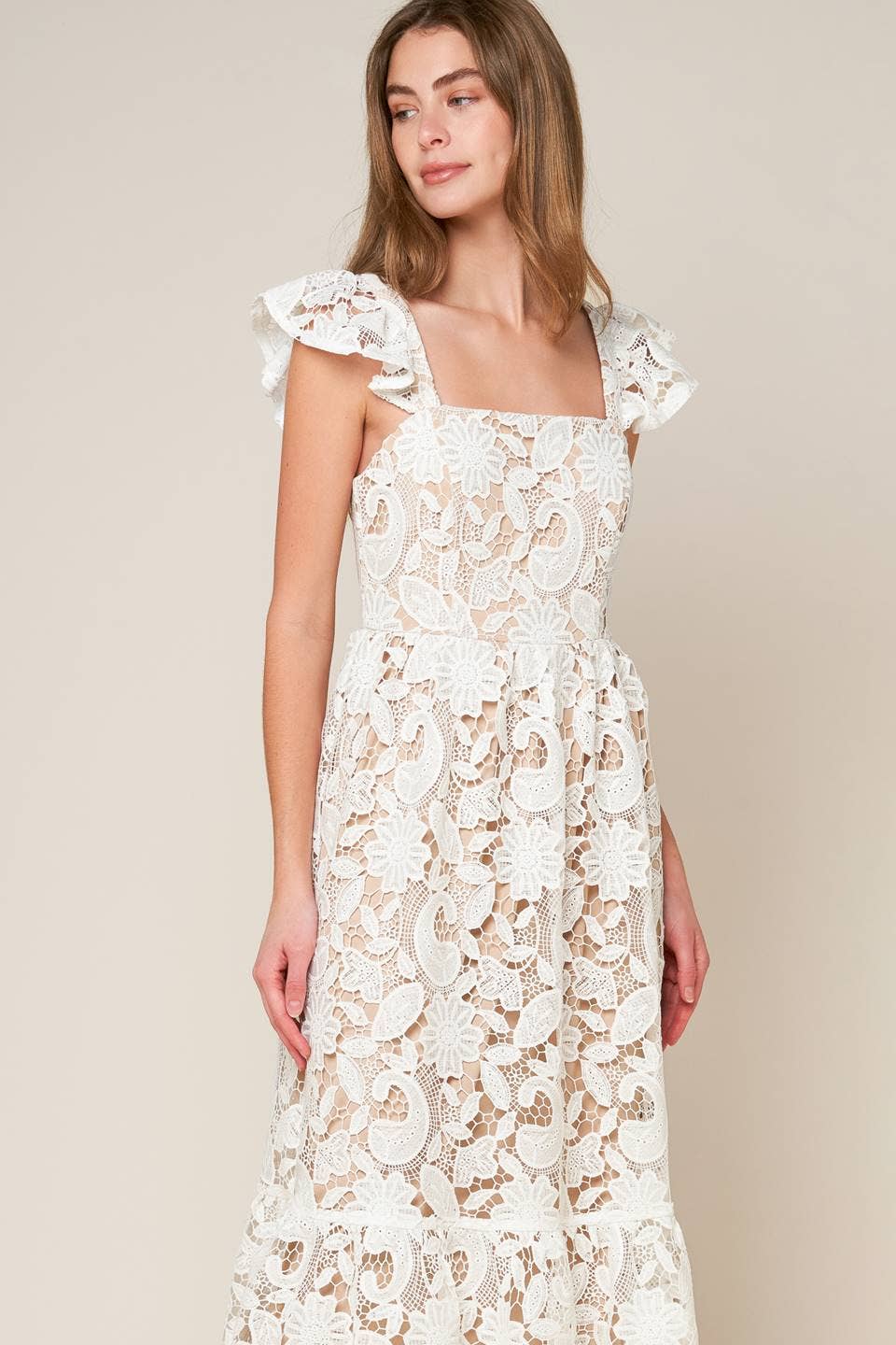 White lace midi dress - ID20631 WHITE: Contemporary