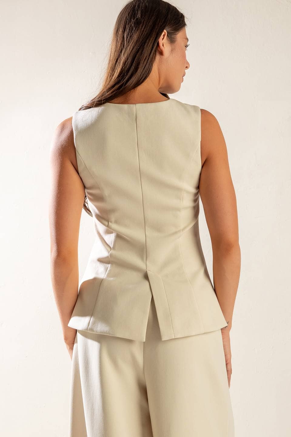 Vneck button down vest - FJ1200: ECRU