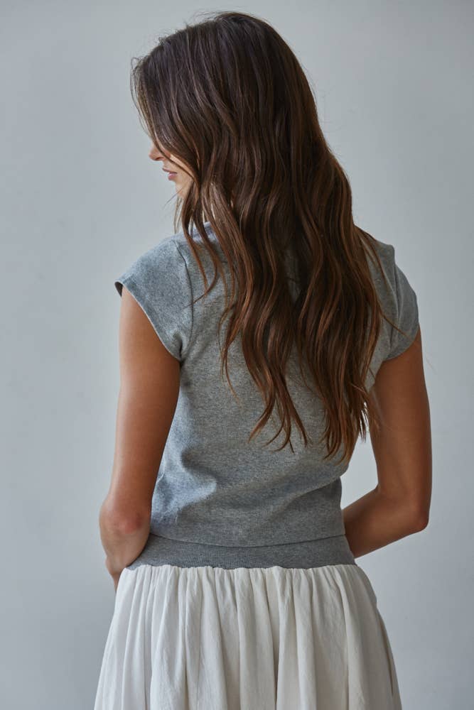 Ribbed Short Sleeve Top: Heather Grey