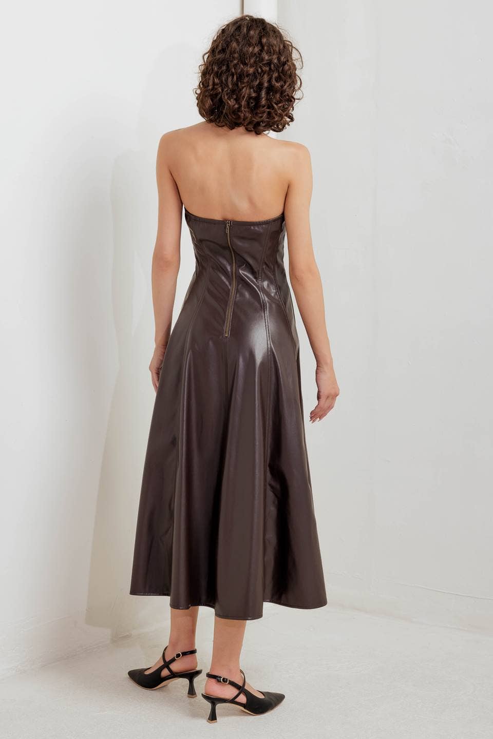 Chocolate faux leather midi dress - FD1666: