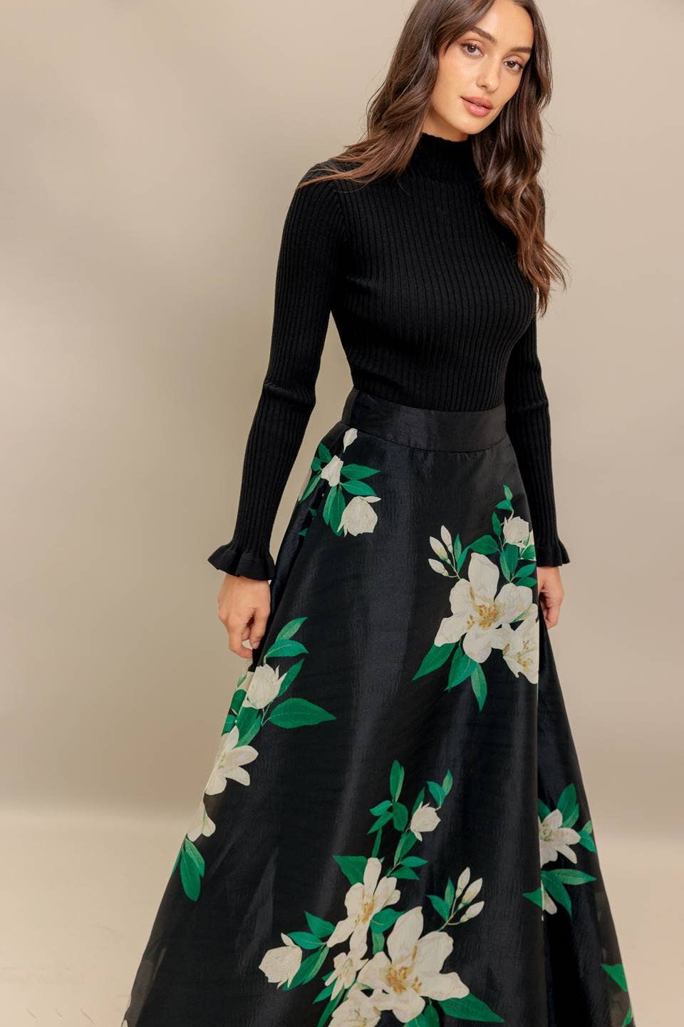 Floral maxi skirt - IK7635 BLACK