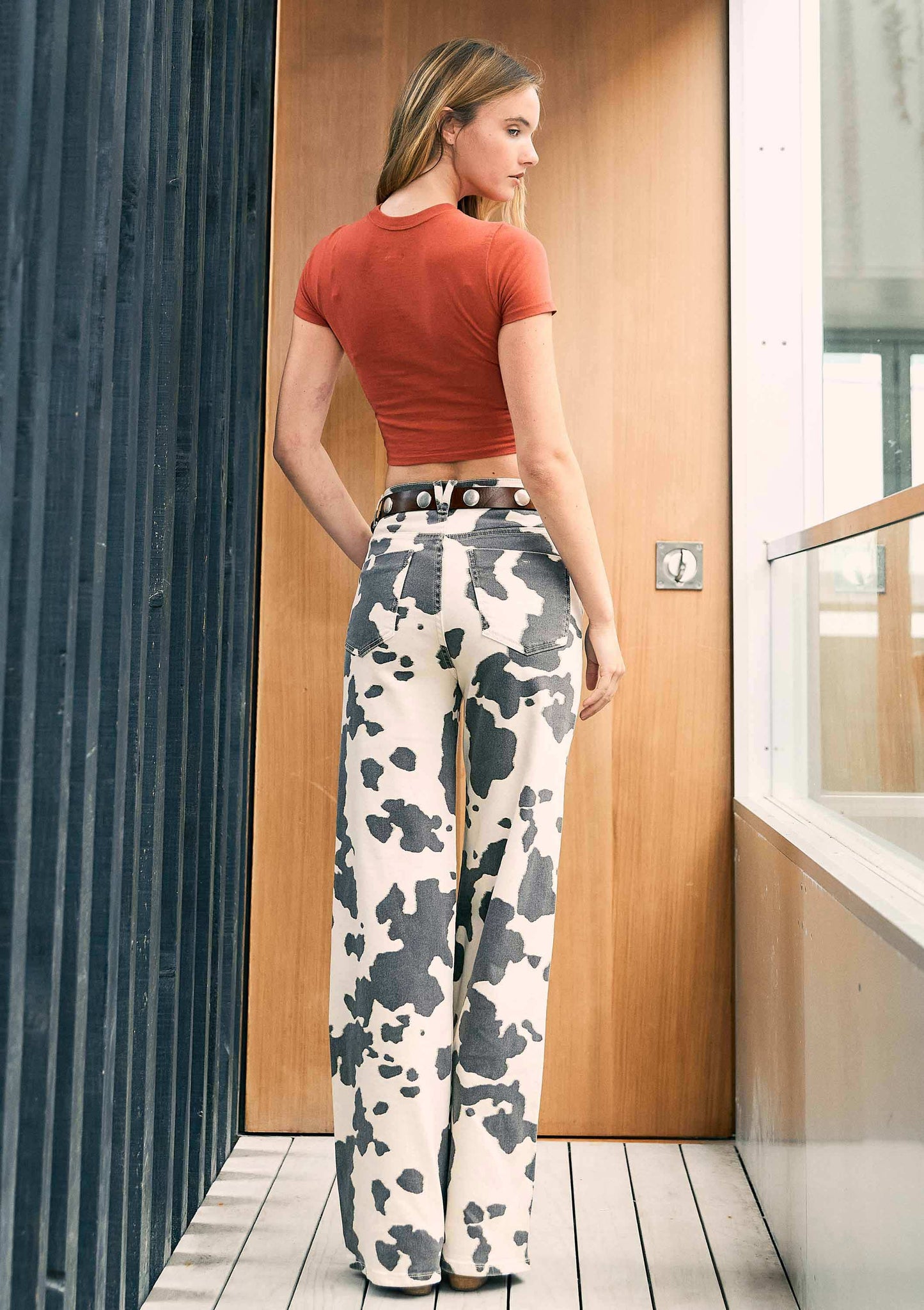 Cow Print Wide Leg Jeans: Cow
