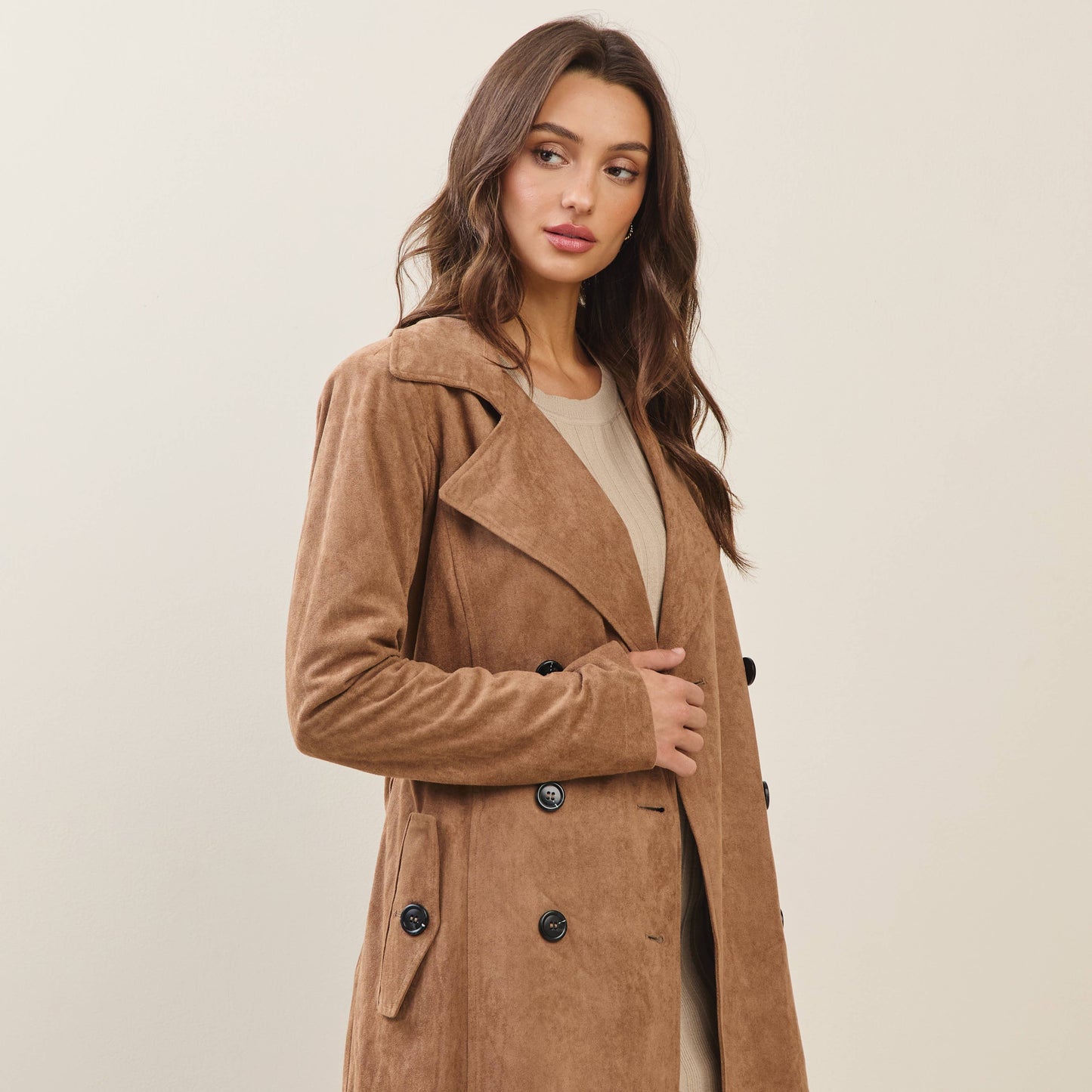 Vegan suede trench coat: Mocha