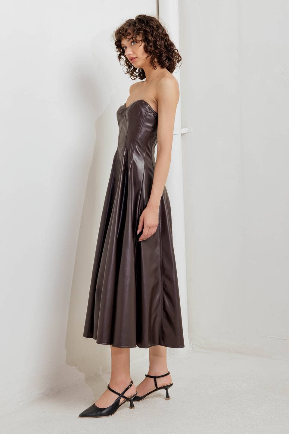 Chocolate faux leather midi dress - FD1666:
