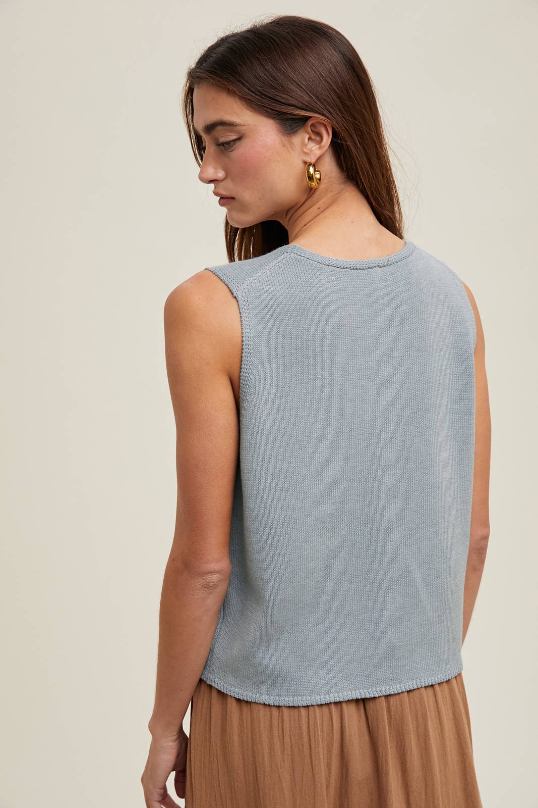 Powder Blue KNIT SWEATER TANK TOP / WL25-10551: CLOUD