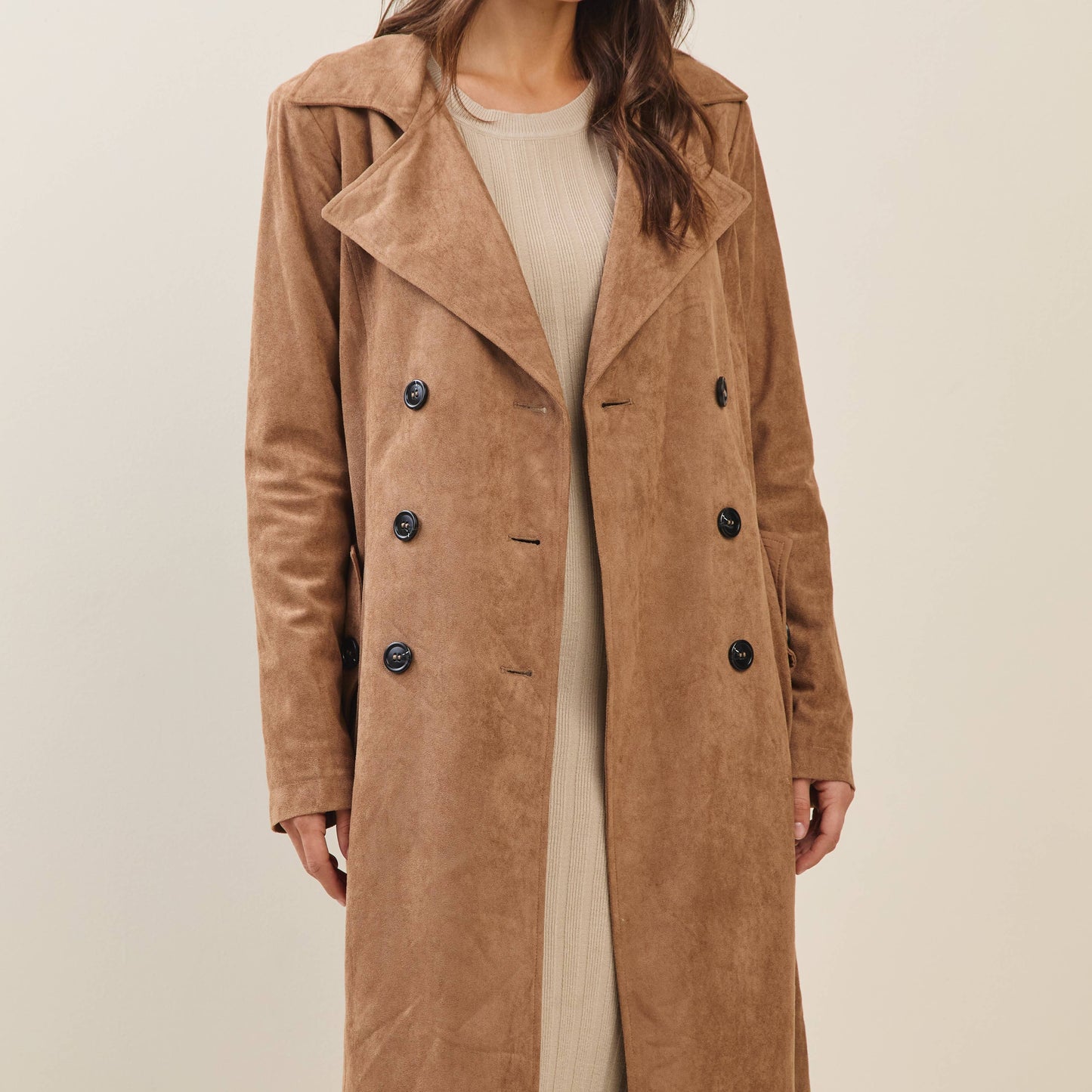 Vegan suede trench coat: Mocha