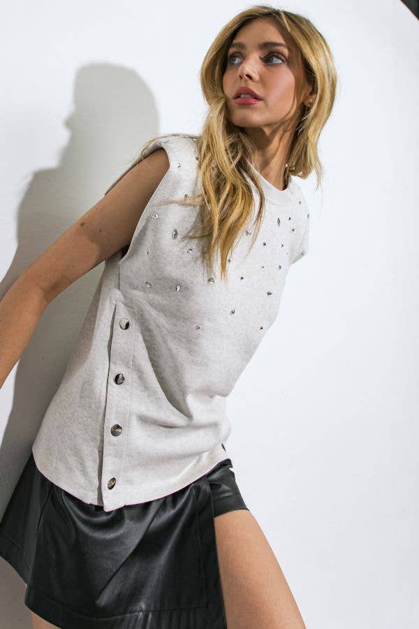 Grey and sparkle knit top - IT12812-A: HEATHER GREY