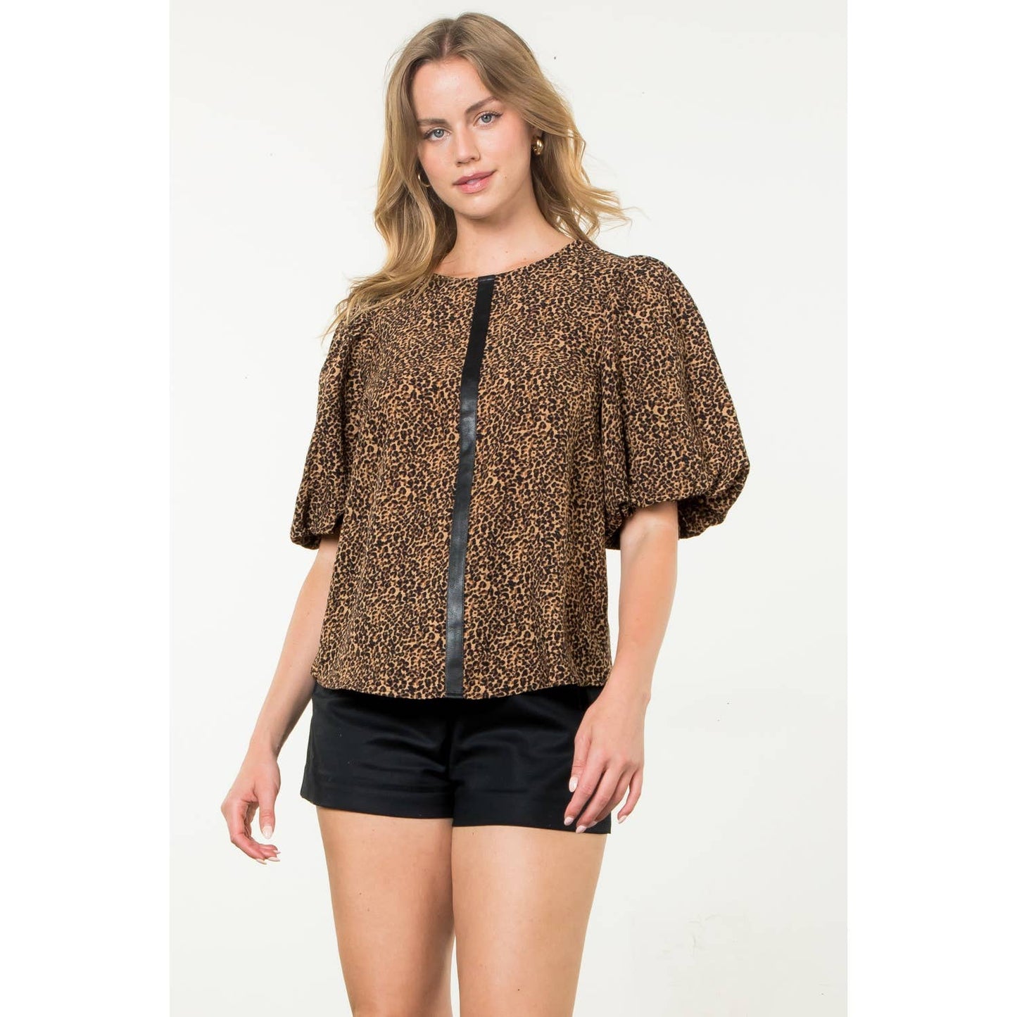 Puff Sleeve Cheetah Print Top: BLUE / S