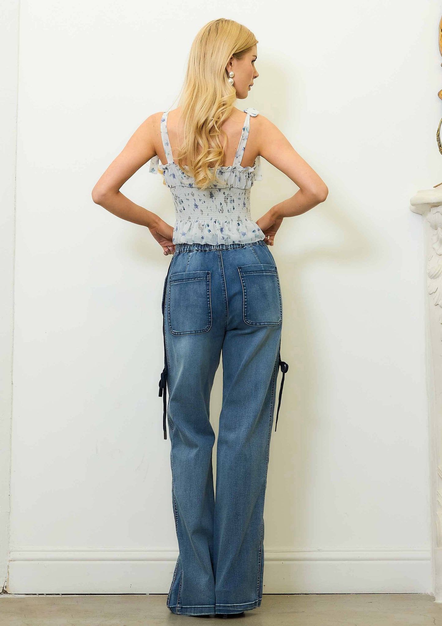 Straight Jeans With Ribbon Detail: Medium Stone