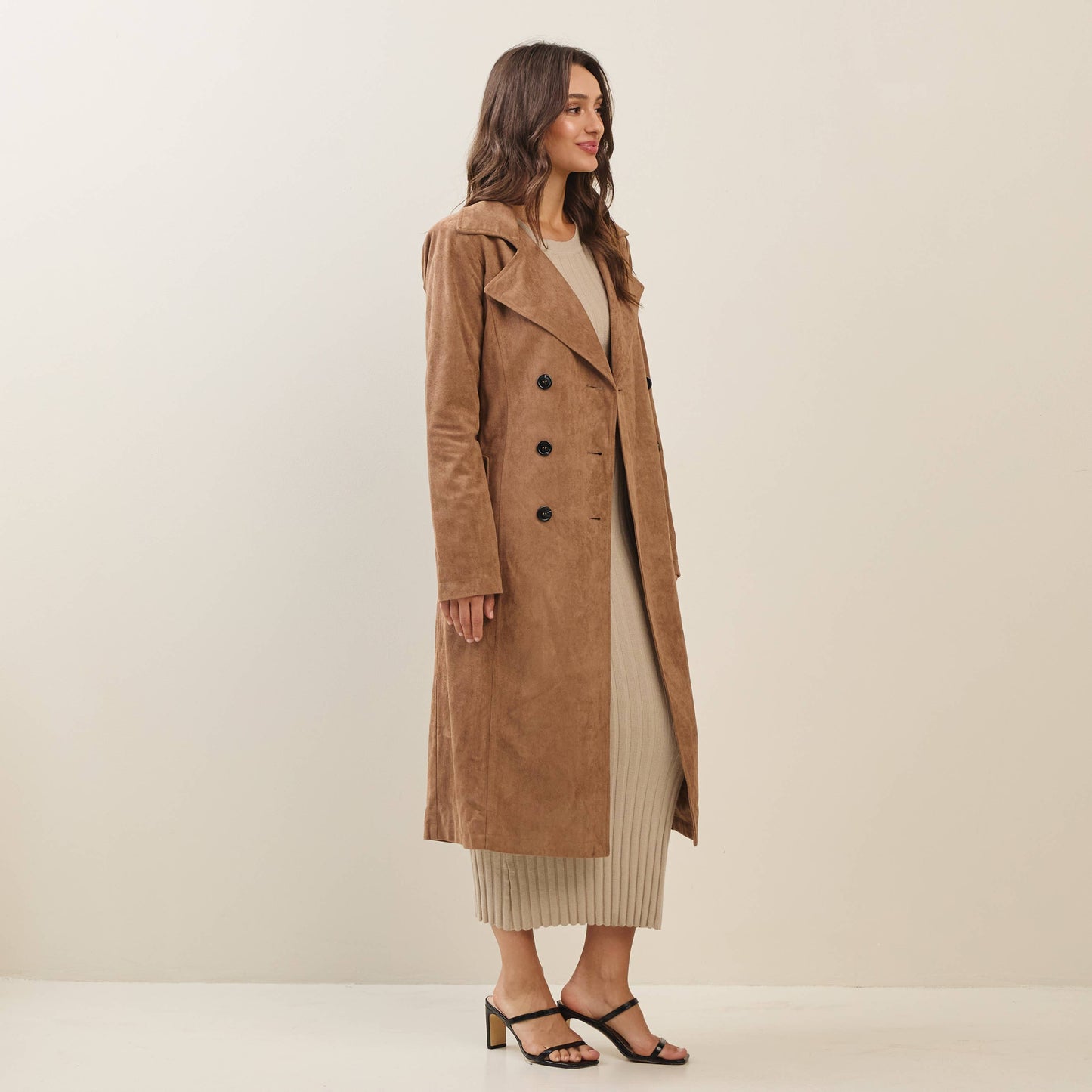 Vegan suede trench coat: Mocha