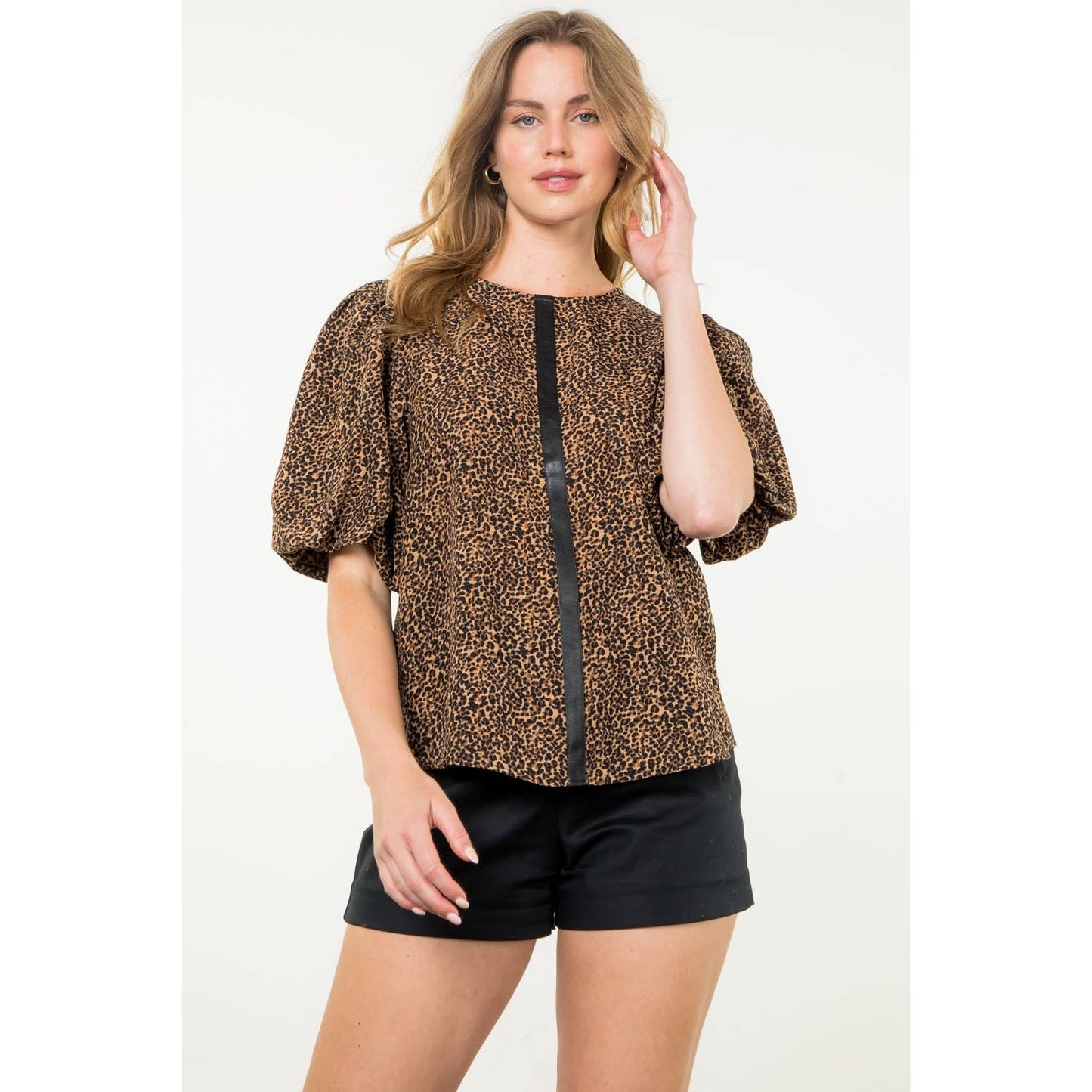 Puff Sleeve Cheetah Print Top: BLUE / S