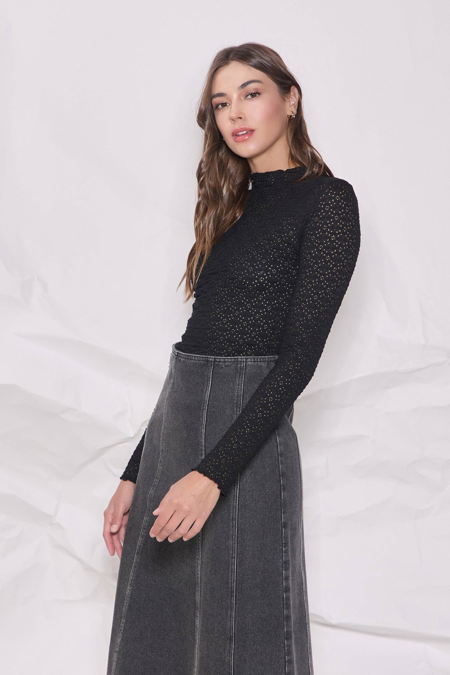 Novelty Lace Knit Top: Black