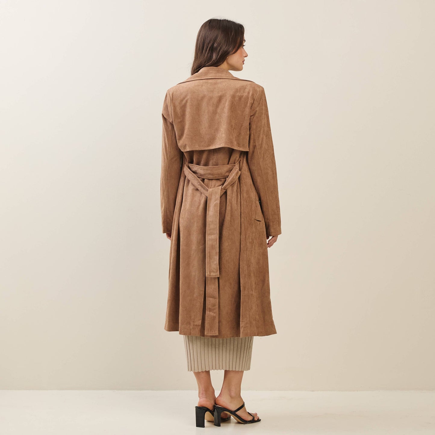 Vegan suede trench coat: Mocha