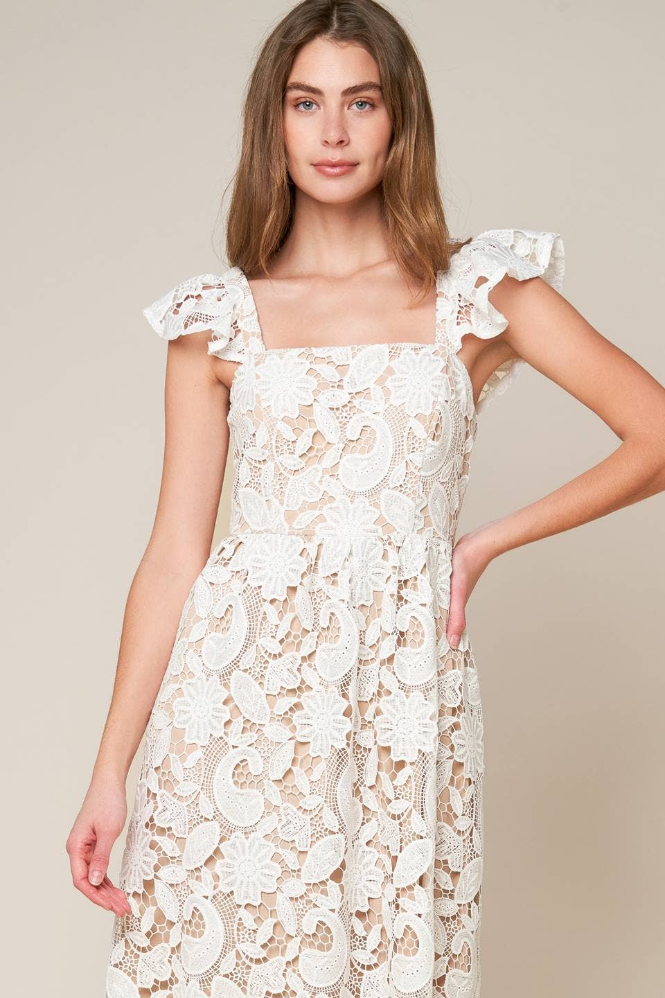 White lace midi dress - ID20631 WHITE: Contemporary