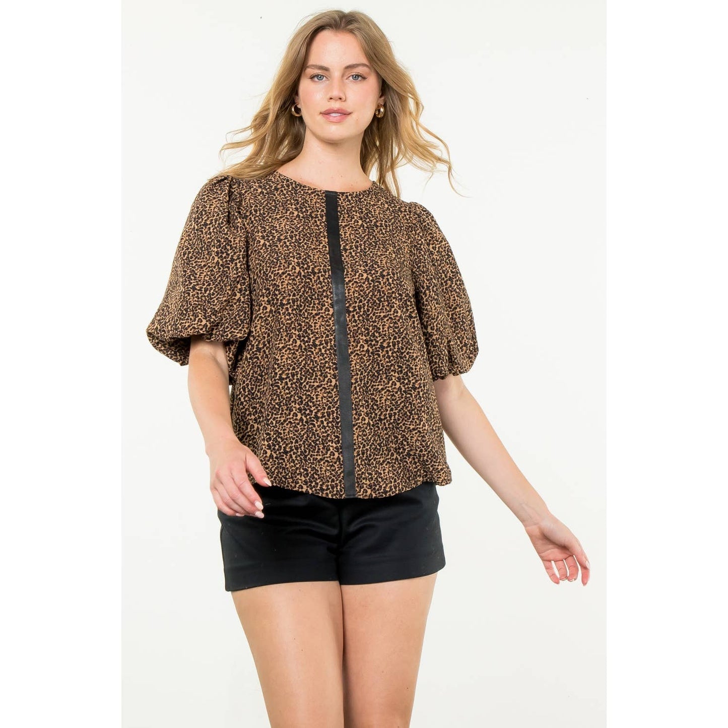 Puff Sleeve Cheetah Print Top: BLUE / S