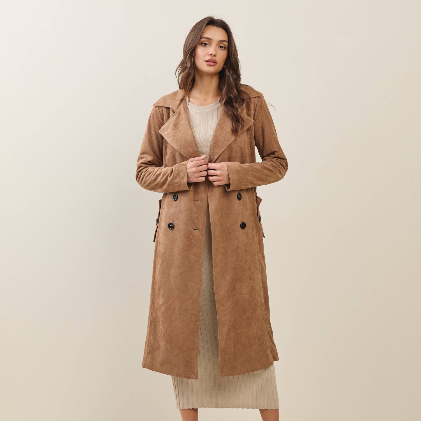 Vegan suede trench coat: Mocha