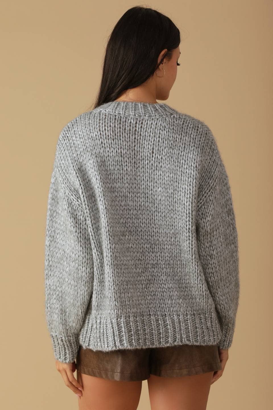 A sweater knit cardigan - ISW5317 GREY SILVER: GREY SILVER / Contemporary