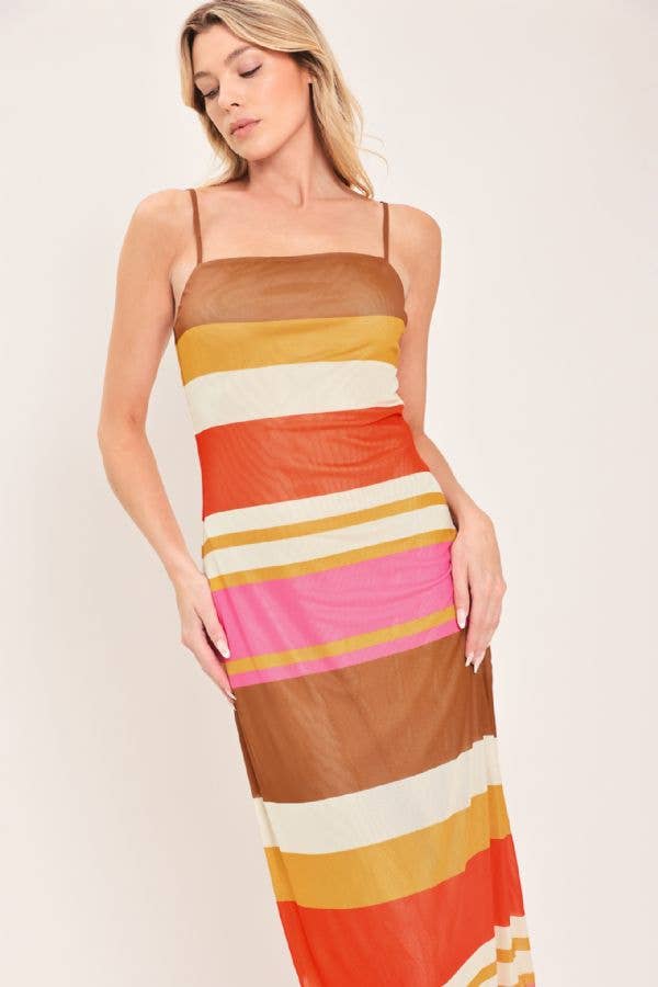 Power mesh midi dress - ID23683: BROWN/PINK