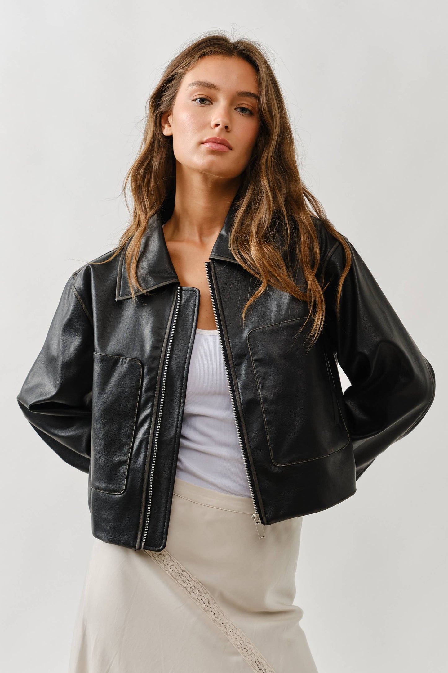 VINTAGE WASHED LEATHER JACKET: BLACK