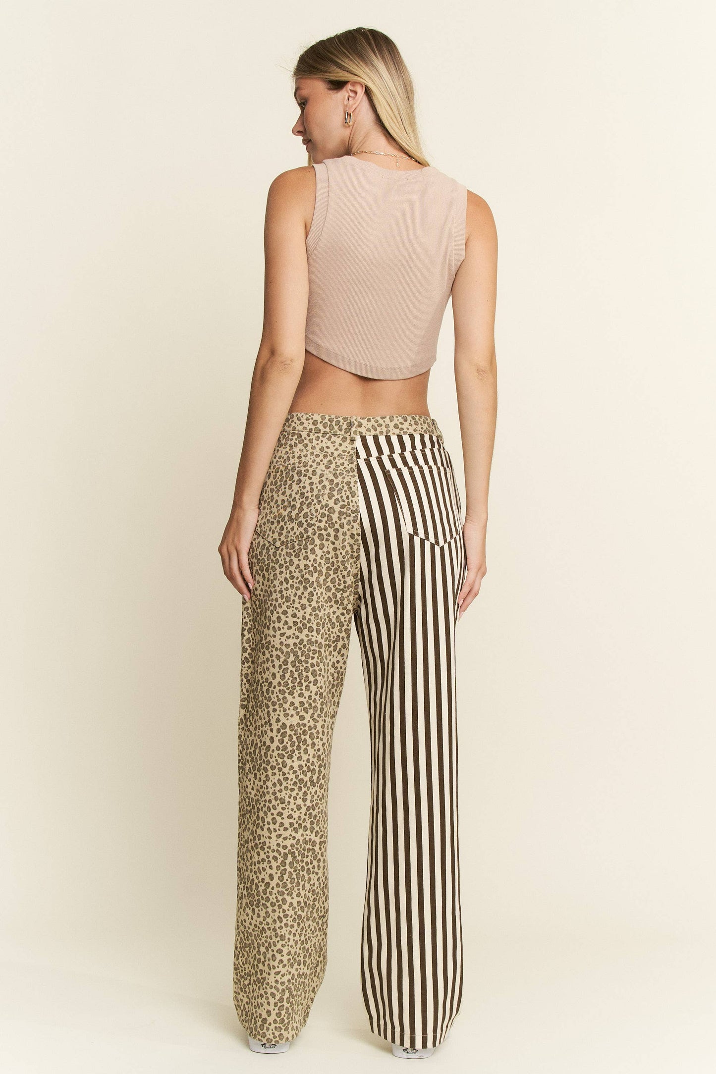 MIX & MATCH LEOPARD-STRIPE PANTS: Brown