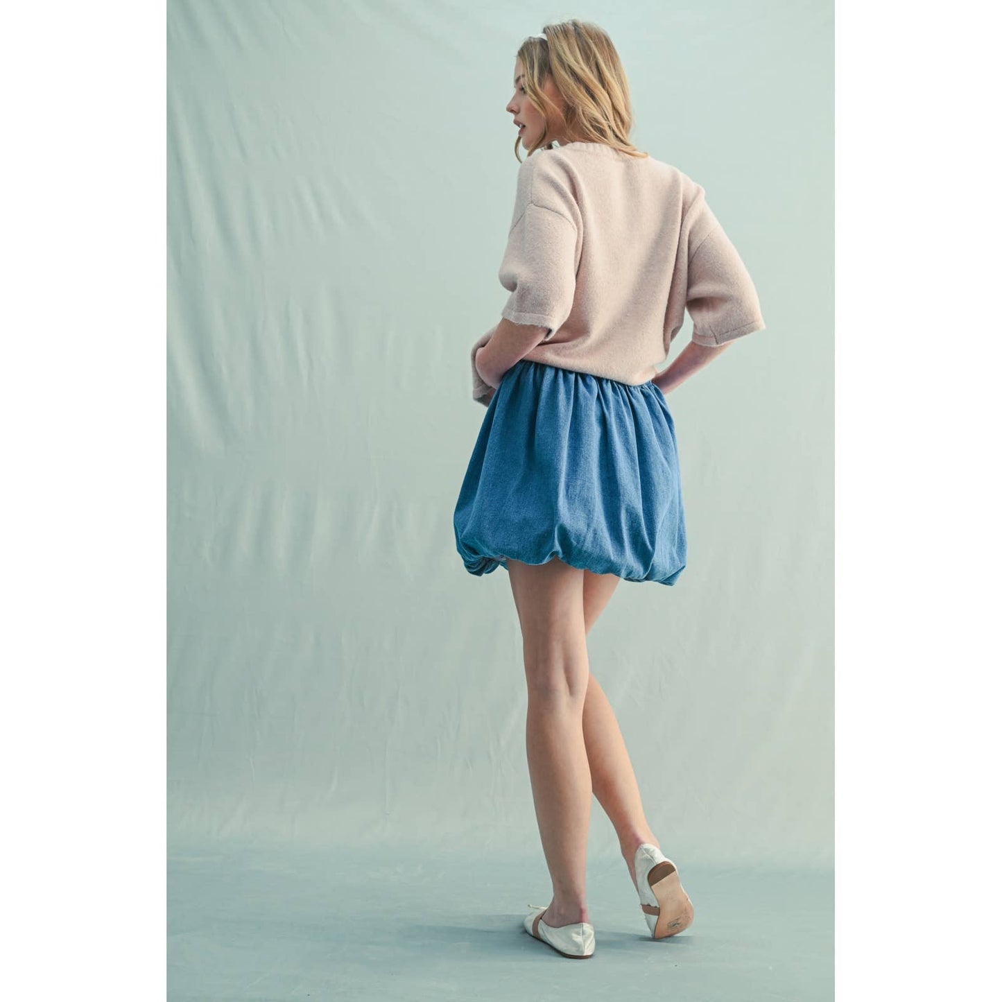 DENIM BUBBLE MINI SKIRT / WL25-11253: