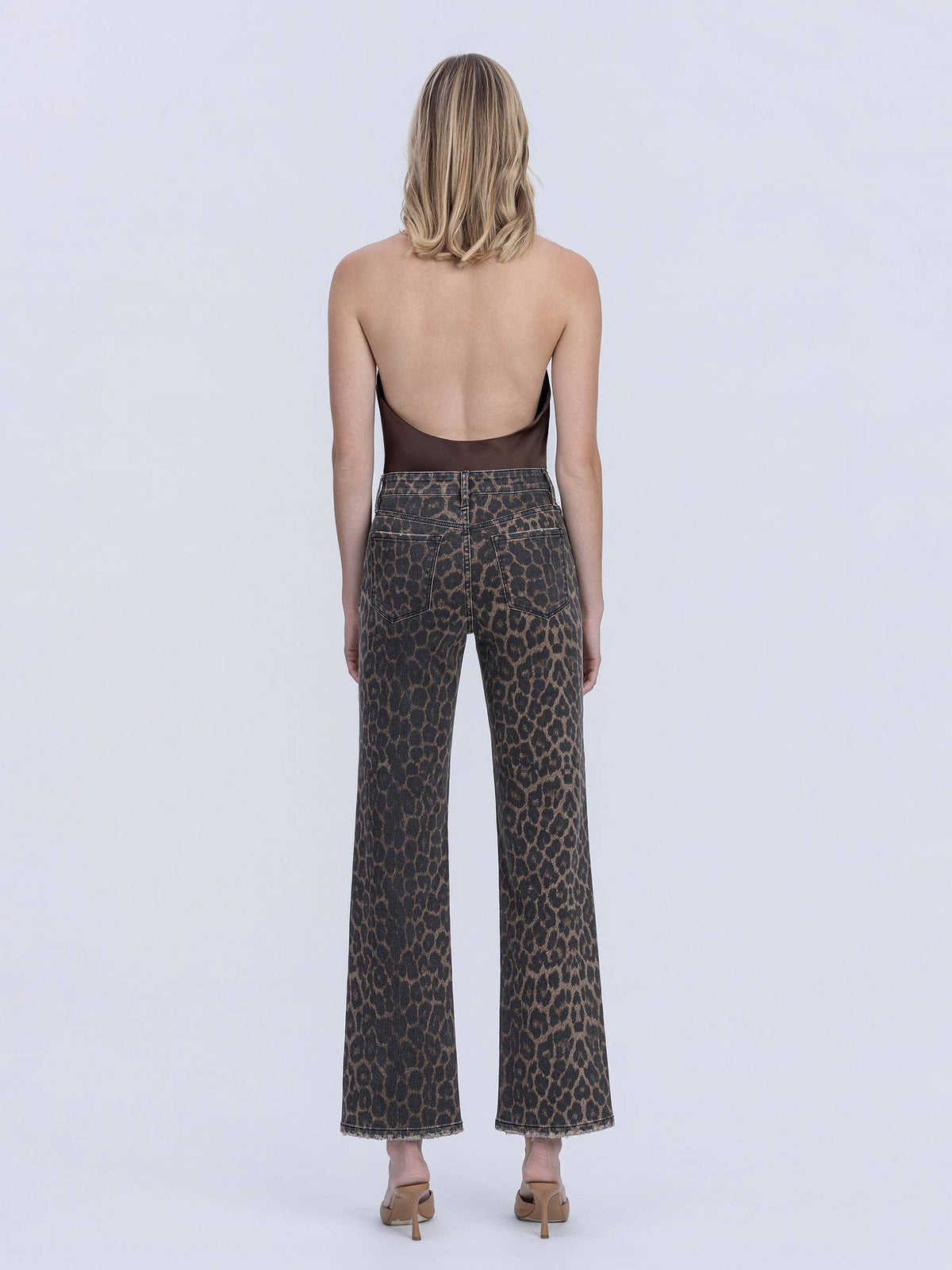 HIGH RISE LEOPARD PRINT SLIM WIDE JEANS F6381LPD: LEOPARD