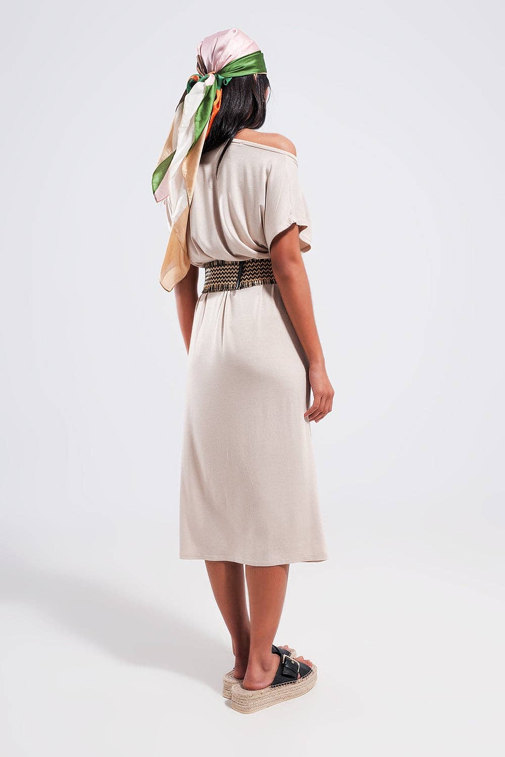 Ring midi dress in beige: Beige / One Size