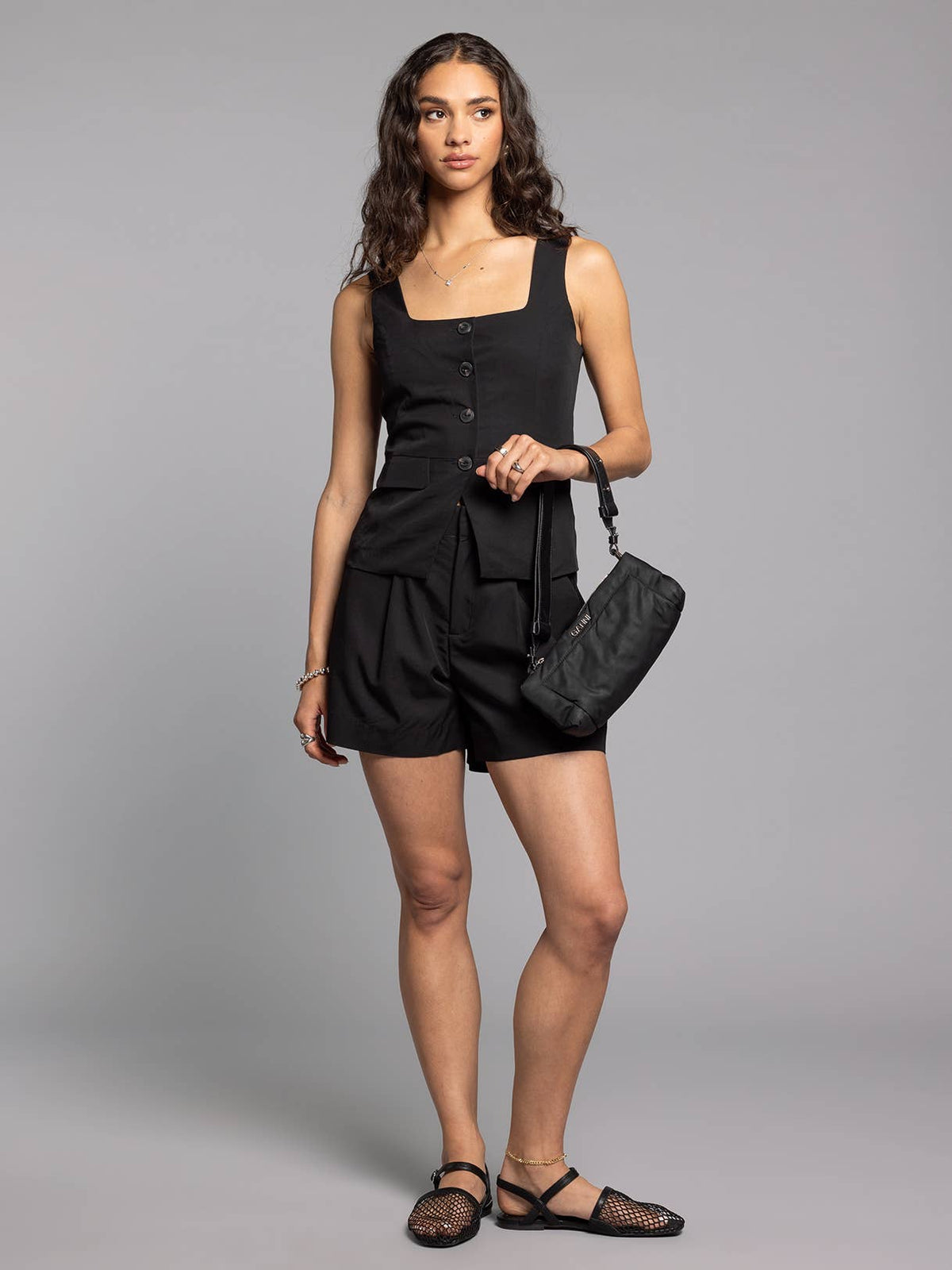 Square Neck Vest - GERTIE VEST: BLACK