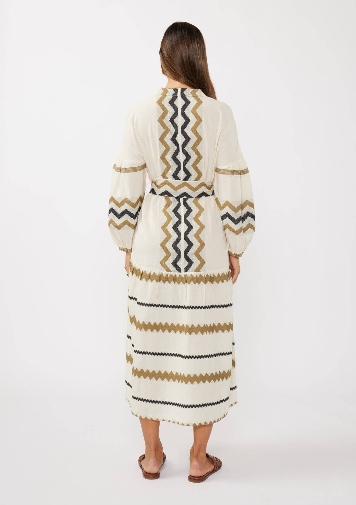 Tiered Midi Dress with Waist Tie