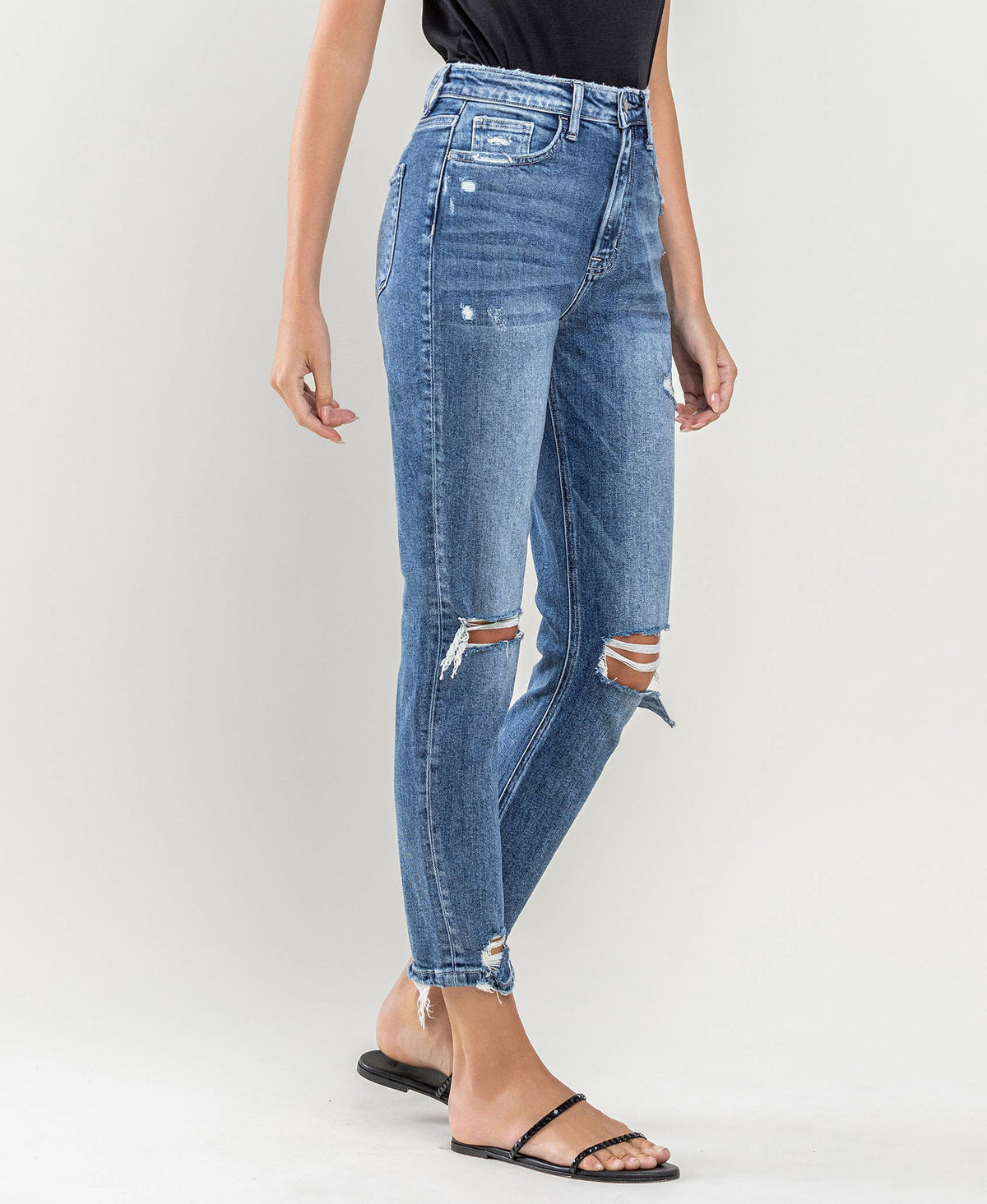 SUPER HIGH RISE DISTRESSED MOM JEANS: LAST NIGHT