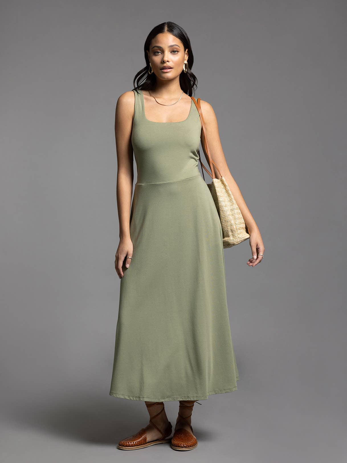 Square Neck Maxi Dress - TORI DRESS: MUTED SAGE