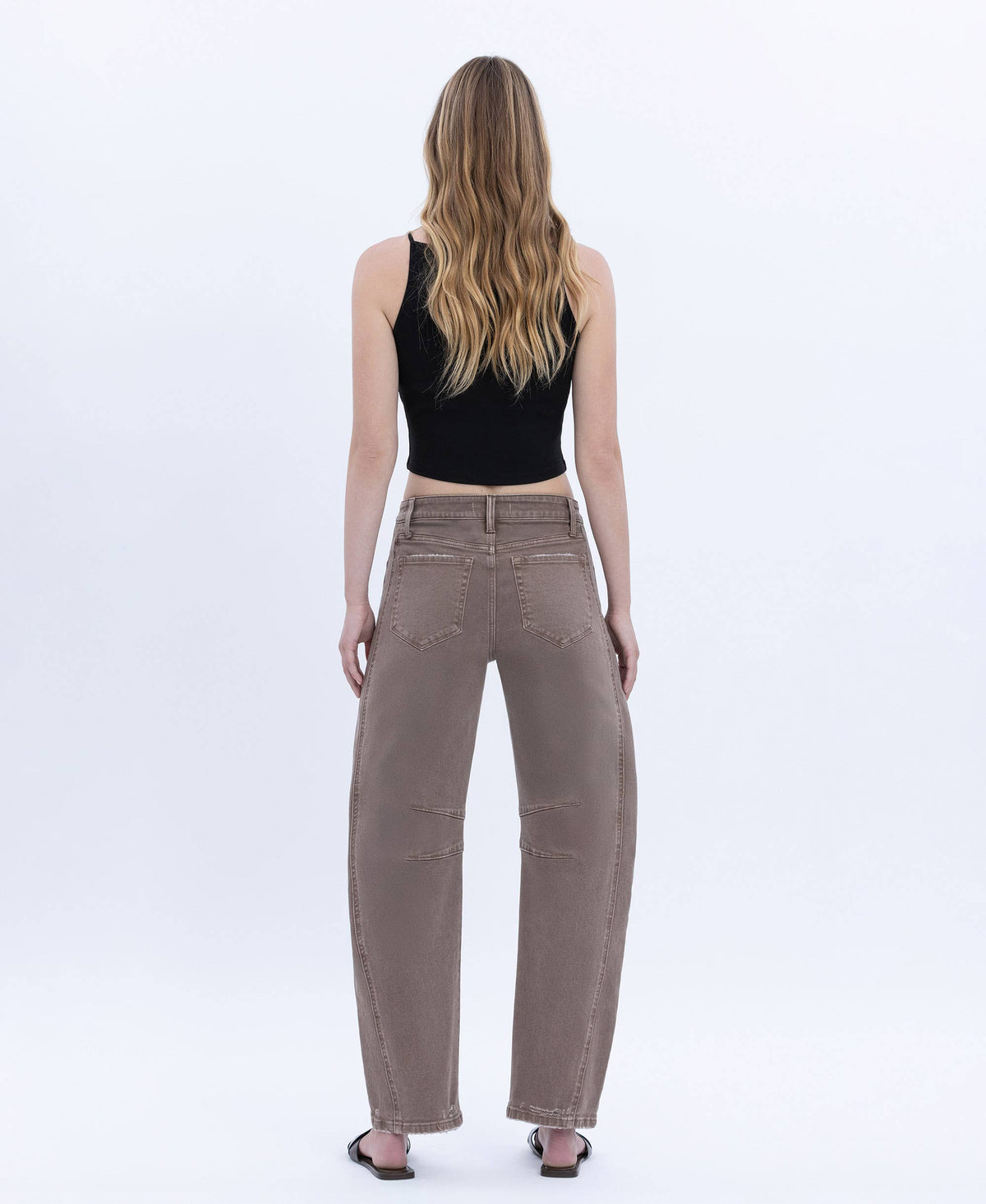 HIGH RISE CROP BARREL JEANS F6225STN: STONE