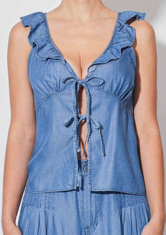 Tencel Ruffle Top: MEDIUM STONE